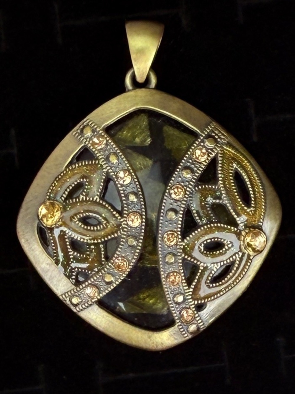 Aged Goldtone Filigree Pendant + Free Cord Necklace